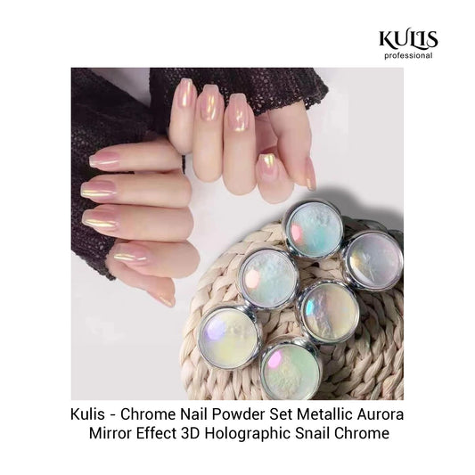 Kulis Chrome Nail Powder Set Metallic Aurora Mirror Effect 3D Holographic Snail Chrome 6Pc