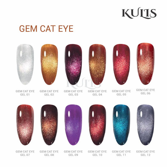 Kulis Gem Cat Eye Magnetic UV Gel Polish Set – 12Shades | 10ml Bottle Packaging | Silky Cat Eye Effect