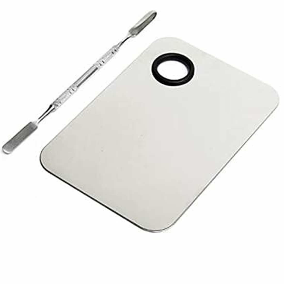 Kulis Stainless Steel Cosmetic Makeup Mixing Plate with Spatula Tool (Silver)