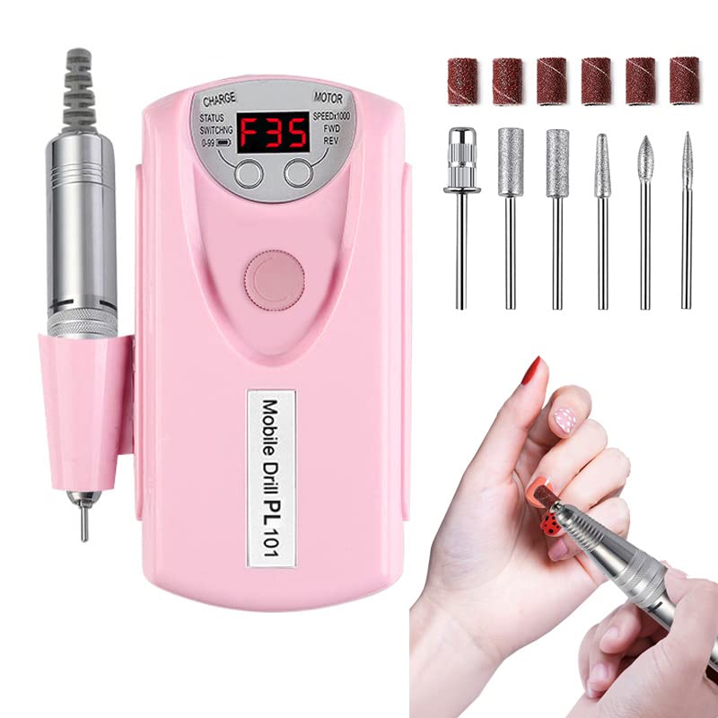 Electric Nail Drill Machine, Professional Rechargeable 35000 rpm Nail Drill, with 6 Bits and Sanding Bands