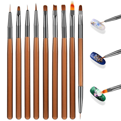 9Pcs Nail Art Brushes,Nail Art Tool Set, Nail Dotting Tools, Nail Art Design Brushes for Gel Polish, Nail Polish Brushes &amp;Clean Up Brushes, 3D Nail Art Decorations Brush for DIY Manicure