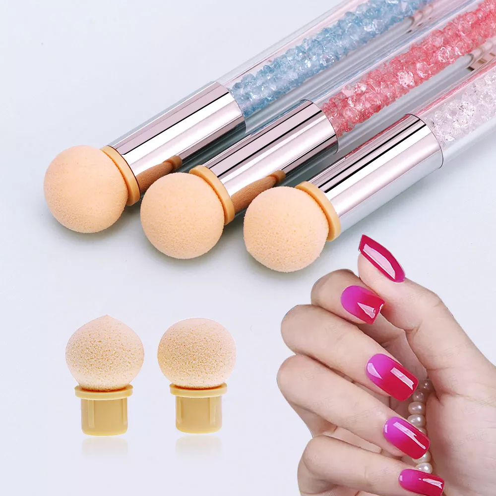 Ombre Sponge for Nail Art | Dual Head Nail Sponge Brush Picking Dotting Gradient Ombre Nail Pen Brush With 4 Replacement Heads