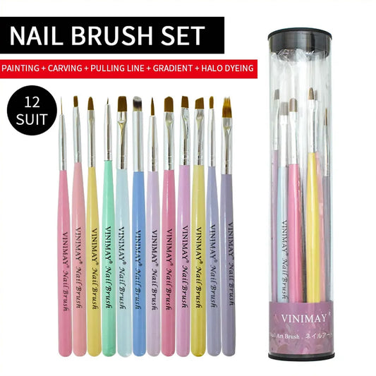 VINIMAY® Professional 12IN1 Nail Art Brush Set for DIY Home and Nail Salon