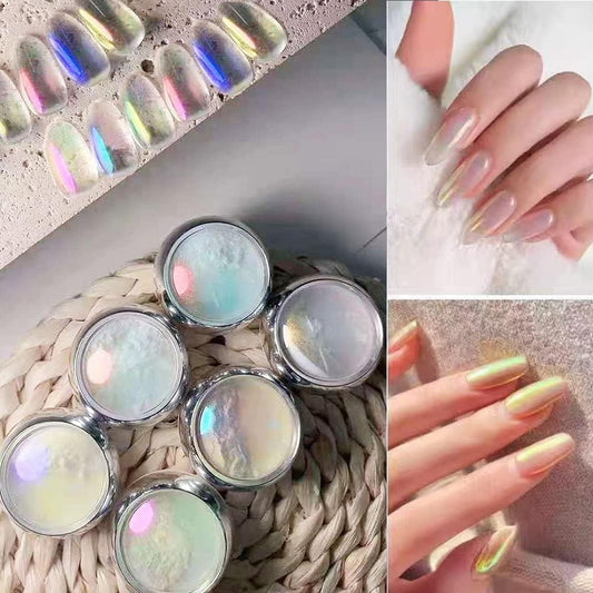 Kulis Chrome Nail Powder Set Metallic Aurora Mirror Effect 3D Holographic Snail Chrome 6Pc