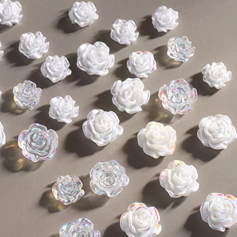 Kulis 60Pcs White 3D Acrylic Flower Nail Charms 3D White Nail Art Design Elegant Nail Charms