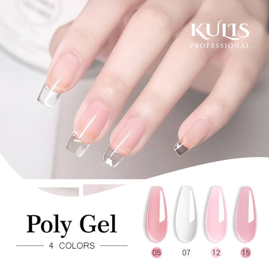 Kulis Professional Nail Extension Poly Gel 30g | Quick Building UV/LED Nail Gel | Clear, Pink & Nude Shades | Salon Quality Nail Extension Gel