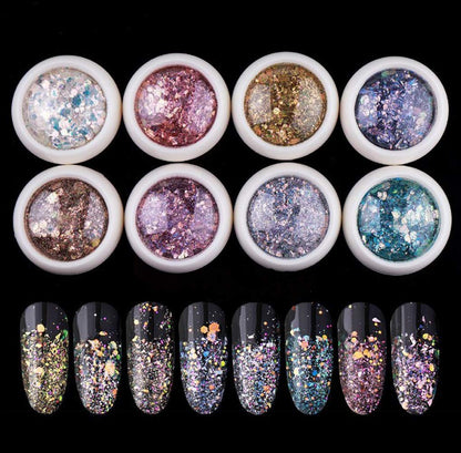 Kulis 8Pcs Nail Glitter Sequins Chrome Powder DIY Nail Decal Manicure for Laser Nail Polish