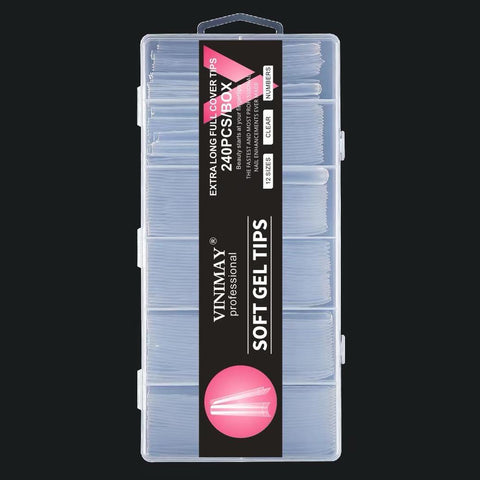 VINIMAY® Professional Extra Long Full Cover Soft Gel Tips 240Pcs/Box in 12 Sizes