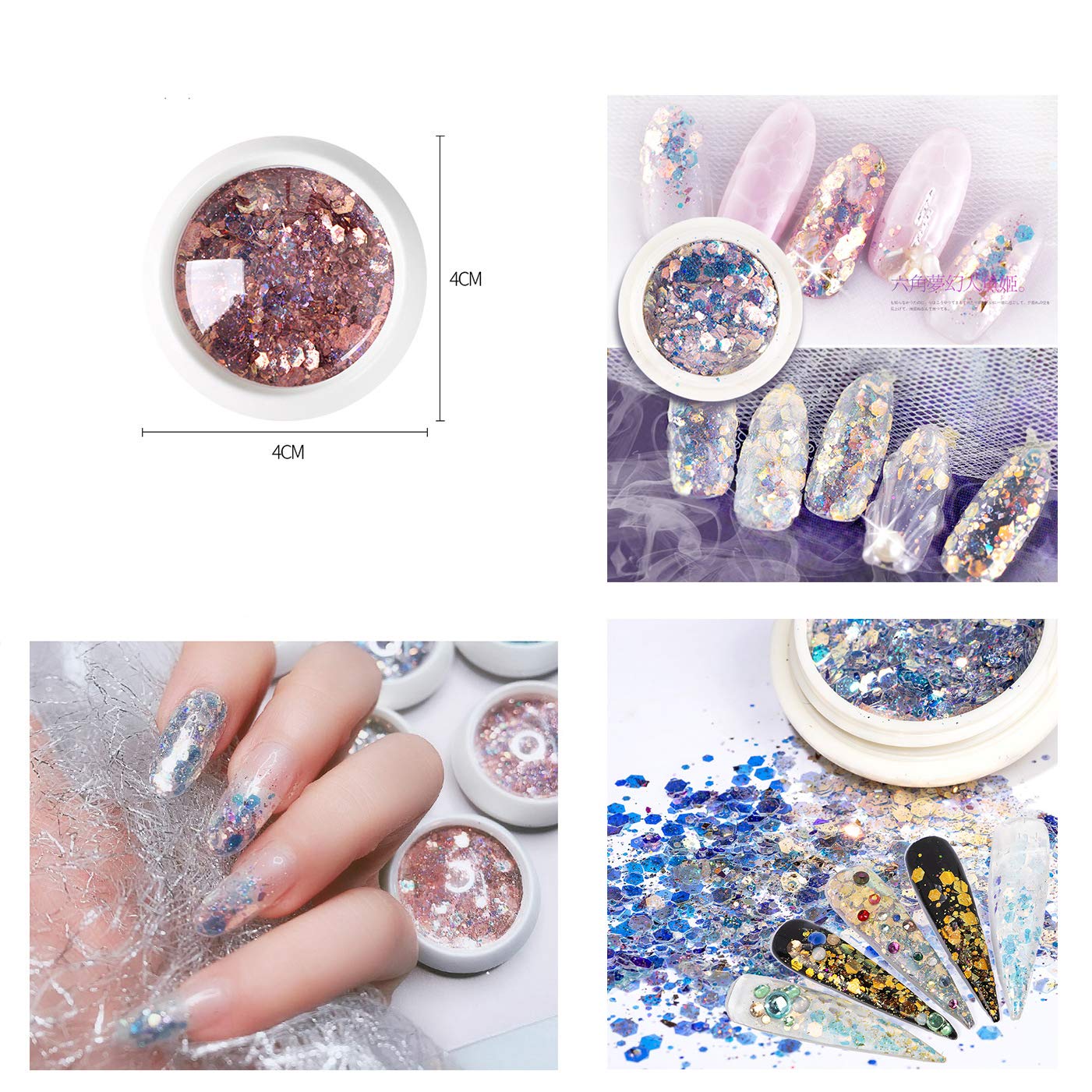 Kulis 8Pcs Nail Glitter Sequins Chrome Powder DIY Nail Decal Manicure for Laser Nail Polish