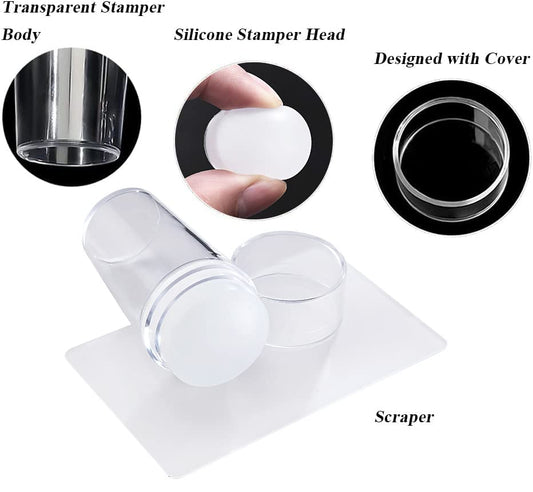 Nail Stamper with Nail Scraper | Silicone Nail Stamper Kit for Gel Nail Polish DIY Nail Art Tools