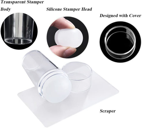 Nail Stamper with Nail Scraper | Silicone Nail Stamper Kit for Gel Nail Polish DIY Nail Art Tools