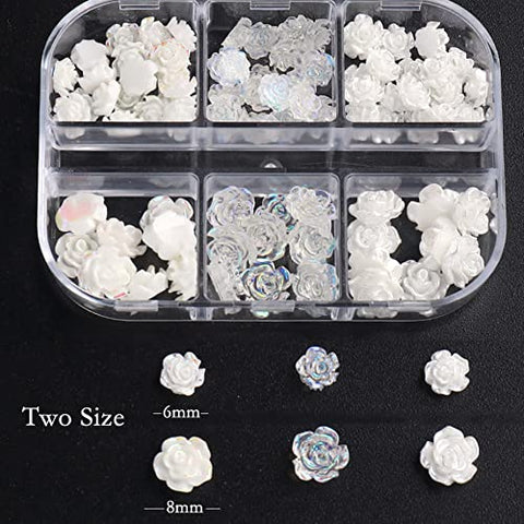 Kulis 60Pcs White 3D Acrylic Flower Nail Charms 3D White Nail Art Design Elegant Nail Charms