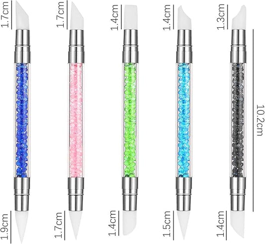 Dual Head Silicon Nail Tools Nail Art Sculpture Pen, Silicone Head Acrylic Handle Nail Art Brushes, Nail Art Tools for Home Salon