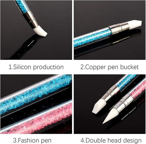 Dual Head Silicon Nail Tools Nail Art Sculpture Pen, Silicone Head Acrylic Handle Nail Art Brushes, Nail Art Tools for Home Salon