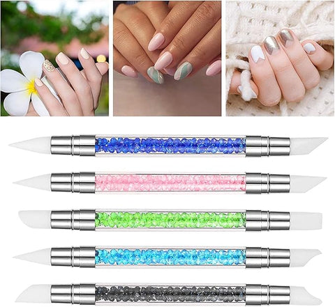 Dual Head Silicon Nail Tools Nail Art Sculpture Pen, Silicone Head Acrylic Handle Nail Art Brushes, Nail Art Tools for Home Salon