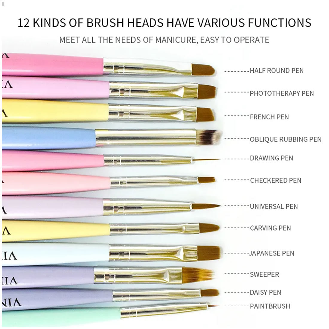 VINIMAY® Professional 12IN1 Nail Art Brush Set for DIY Home and Nail Salon