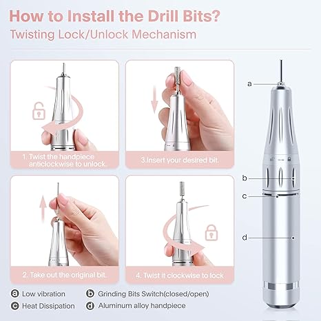 Professional Electric Nail Drill Machine, Portable and Rechargeable 35000RPM With white 6 beat, Nail Drill for Acrylic  extension , Manicure  and Pedicure Polishing Shape Tools for Home and Salon Use