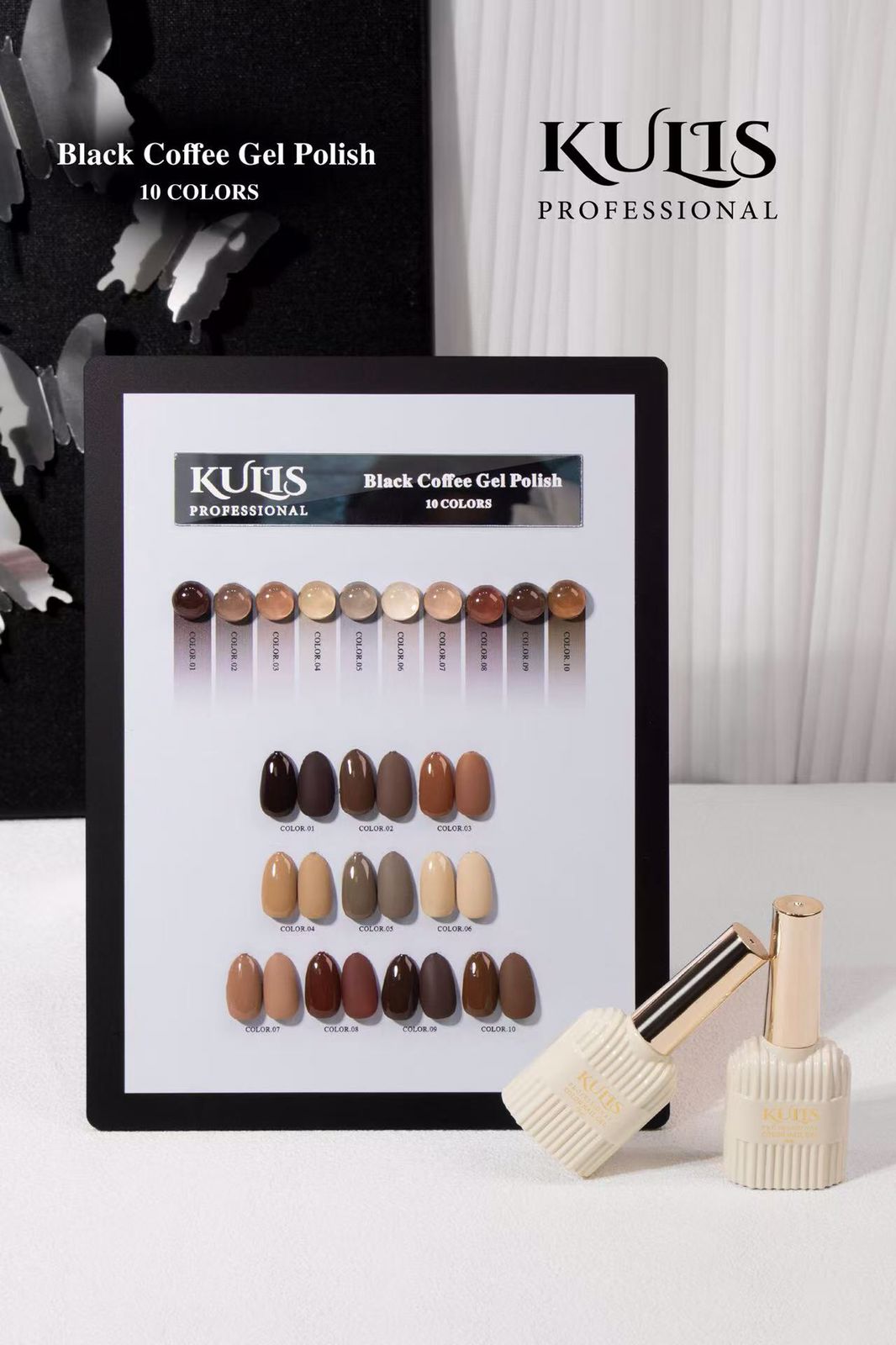 Kulis Black Coffee Gel Polish Set – 10 Color UV/LED Soak Off Nail Gel Polish Kit | 15ml Each with Professional Shade Card