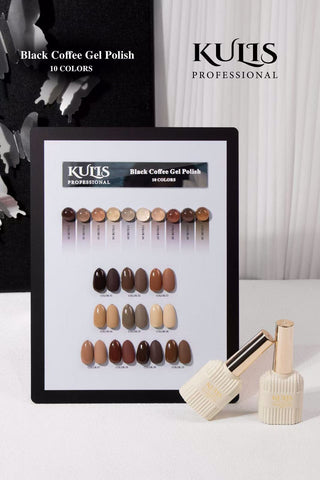 Kulis Black Coffee Gel Polish Set – 10 Color UV/LED Soak Off Nail Gel Polish Kit | 15ml Each with Professional Shade Card