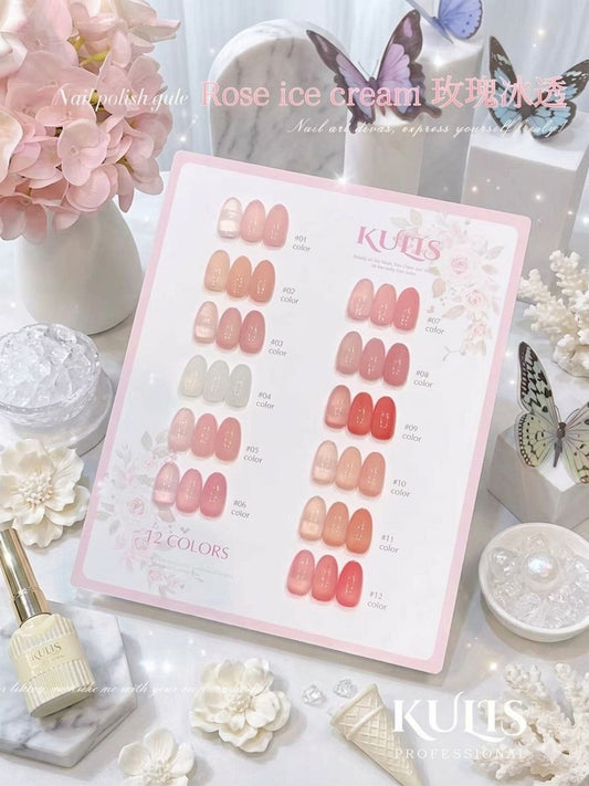 Buy KULIS Professional 12 Pc French Base Color Set with 15ml bottles and shade card. Perfect nude pink shades for French nails, bridal looks, and salon use.