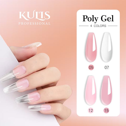 Kulis Professional Nail Extension Poly Gel 30g | Quick Building UV/LED Nail Gel | Clear, Pink & Nude Shades | Salon Quality Nail Extension Gel