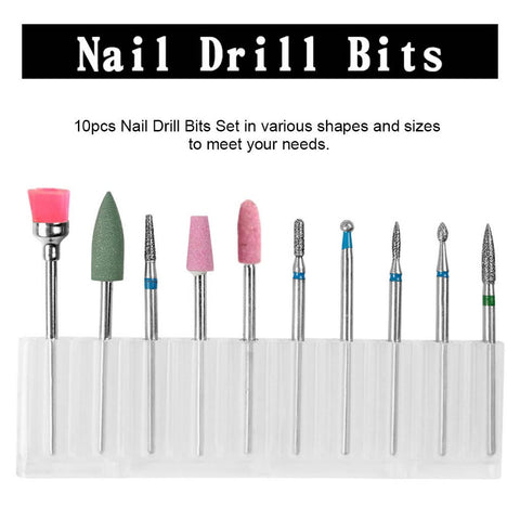 10 Pcs Nail Drill Bits Set, Professional Diamond Carbide Cuticle Remover Bits Kit, Electric Nail Files Manicure Pedicure Drill Tool