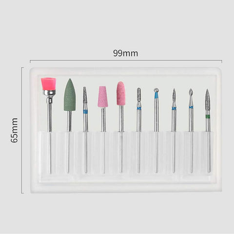 10 Pcs Nail Drill Bits Set, Professional Diamond Carbide Cuticle Remover Bits Kit, Electric Nail Files Manicure Pedicure Drill Tool