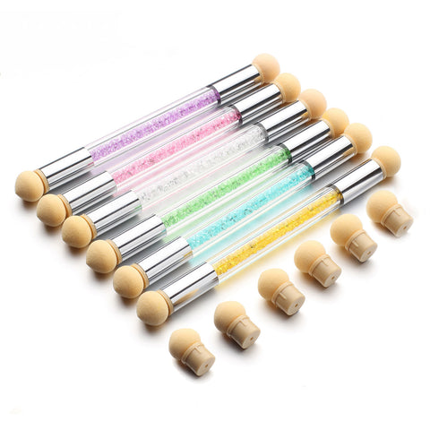 Ombre Sponge for Nail Art | Dual Head Nail Sponge Brush Picking Dotting Gradient Ombre Nail Pen Brush With 4 Replacement Heads