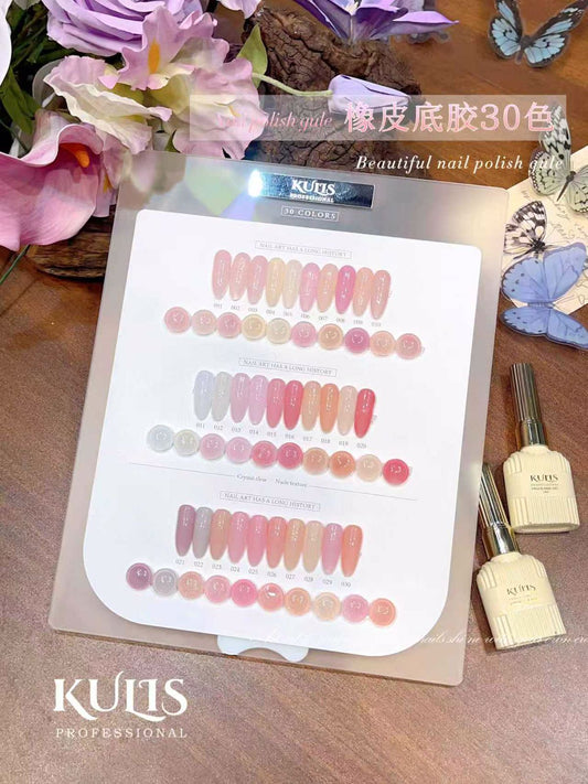 KULIS Professional 30 Color Rubber Base Gel Polish Set | Nude & Pink Shades | UV/LED Soak Off Nail Base Gel Kit with Shade Card | Salon Quality Nail Art Collection