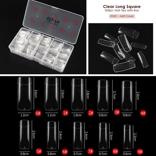 Kulis - Clear Nail Extension Tips - Long Square - 2C