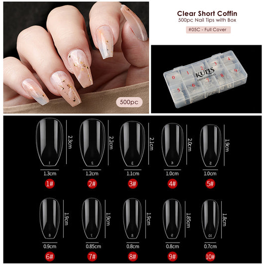 Kulis - Clear Nail Extension Tips - Short Coffin - 5C