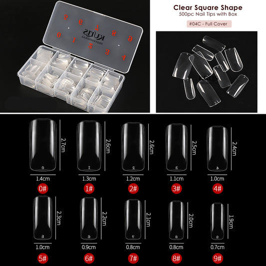 Kulis - Clear Nail Extension Tips - Square Full Cover - 4C