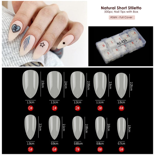 Kulis - Natural Nail Extension Tips - Short Stiletto - 6N