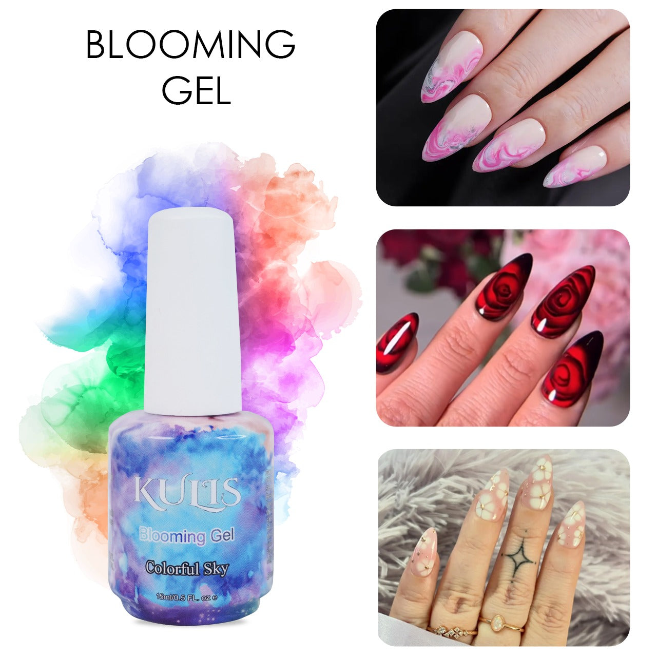 Kulis - Blooming Gel 15ml | Soak-Off UV/LED Cured Blossom Gel for Marble Art - Clear