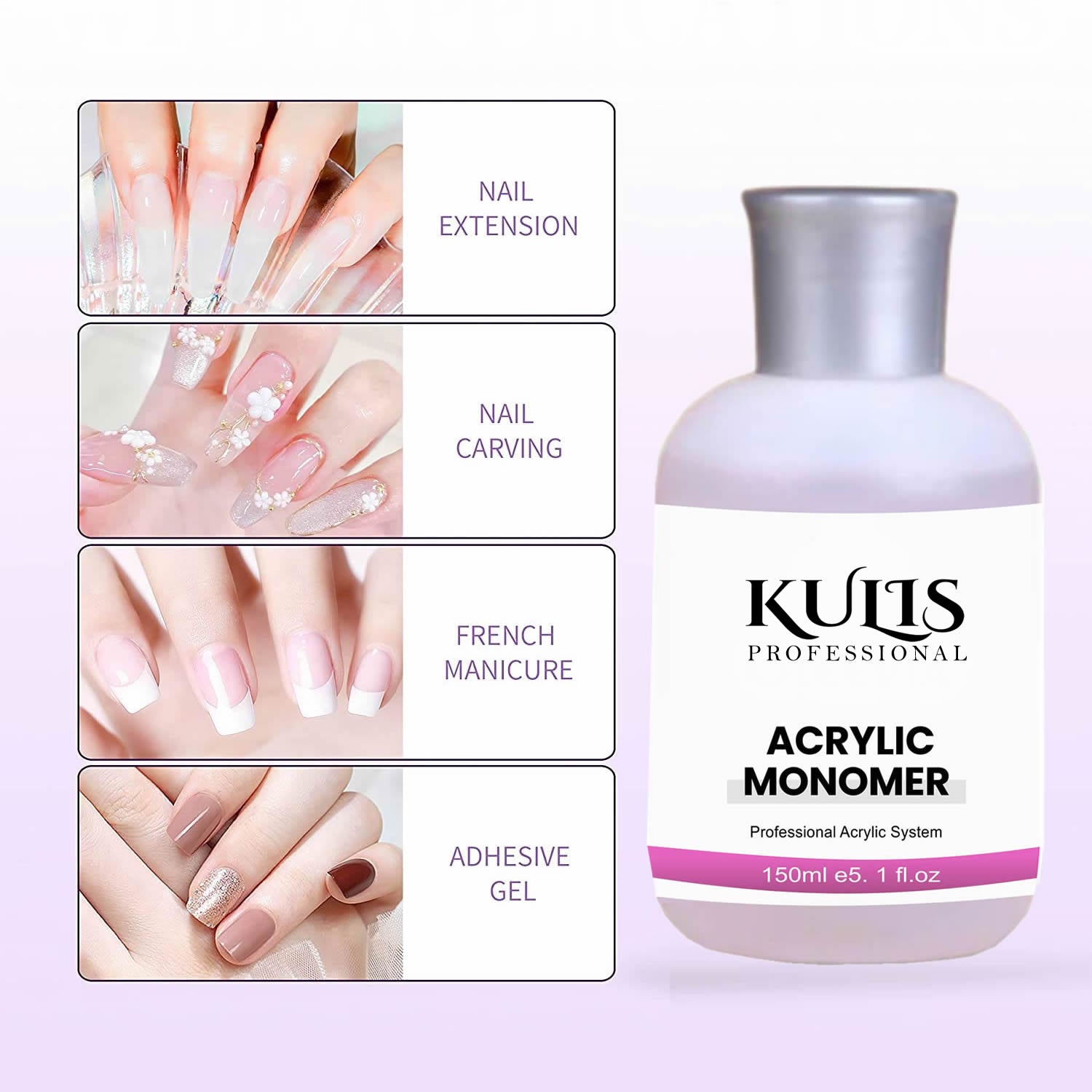 Kulis Acrylic Monomer Liquid Purple 150ml for Nail Building Acrylic Powder