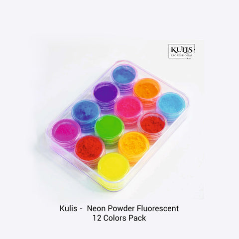 Kulis Pigment Nail Powder, Nail Super Bright Neon Powder Fluorescent 12 Colors Pack