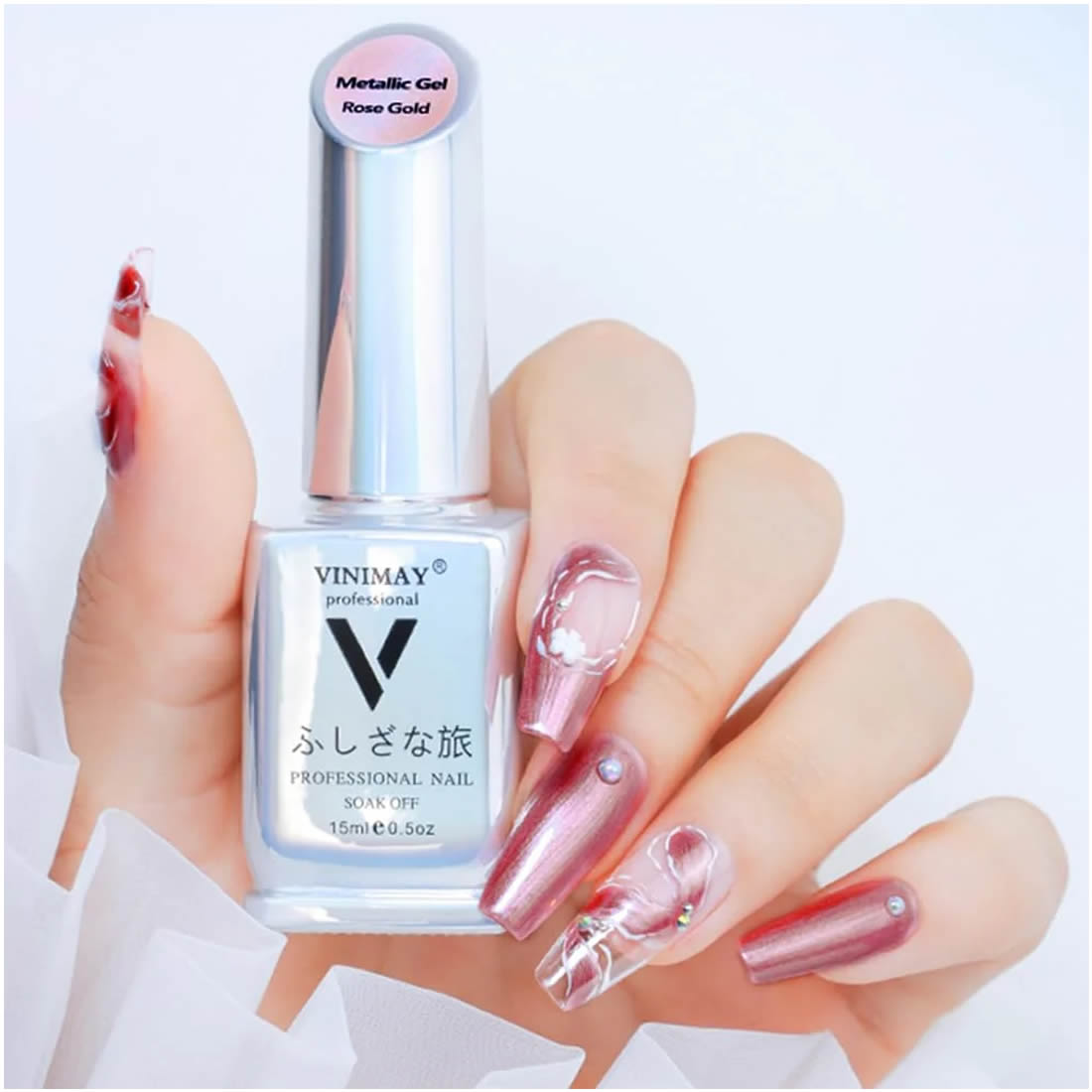 VINIMAY® Professional Metallic Mirror UV Gel Polish 15ml | Soak-off UV/LED Cure Silver, Gold &amp; Rose Gold