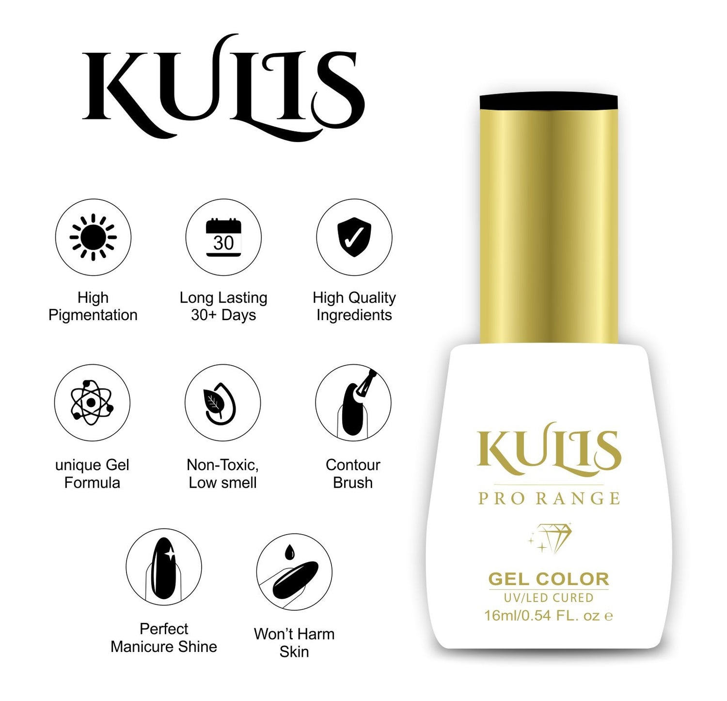 Kulis Pro Range UV Gel Nail Polish | Premium Soak-Off UV/LED Cured Gel 16ml (1 to 60 Shades)