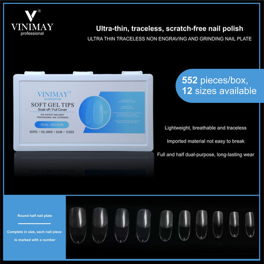 VINIMAY® Professional Soft Gel Tips Soak-Off/Full Cover 552Pcs Clear in 12Sizes