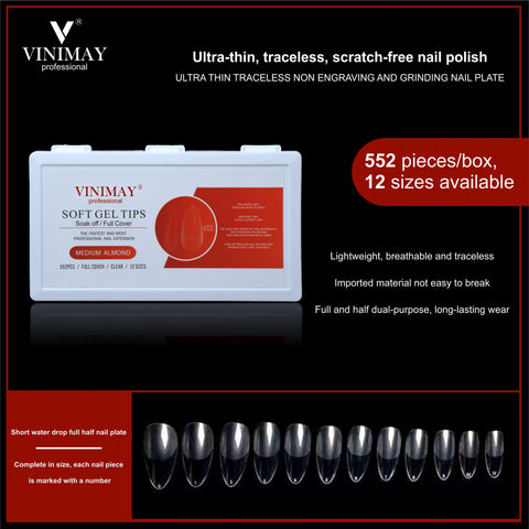 VINIMAY® Professional Soft Gel Tips Soak-Off/Full Cover 552Pcs Clear in 12Sizes