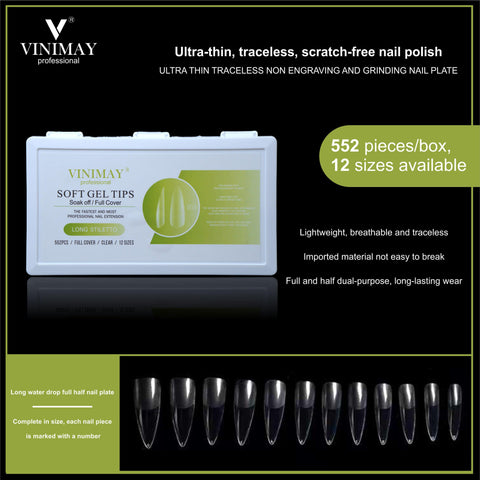 VINIMAY® Professional Soft Gel Tips Soak-Off/Full Cover 552Pcs Clear in 12Sizes