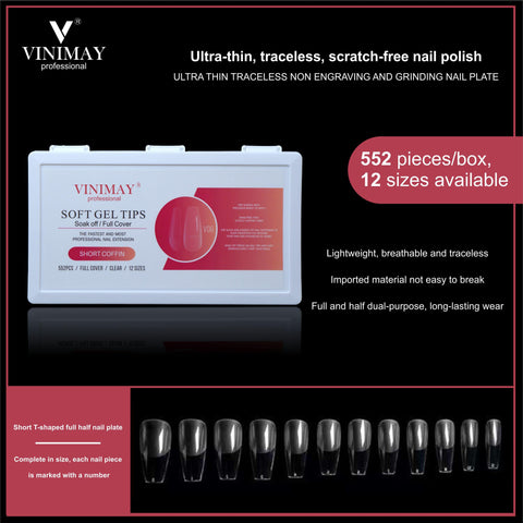 VINIMAY® Professional Soft Gel Tips Soak-Off/Full Cover 552Pcs Clear in 12Sizes