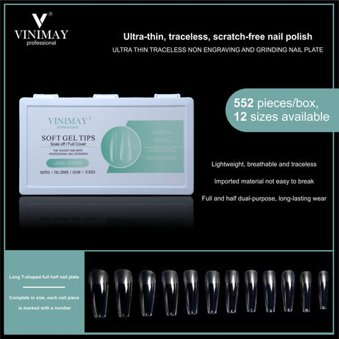 VINIMAY® Professional Soft Gel Tips Soak-Off/Full Cover 552Pcs Clear in 12Sizes