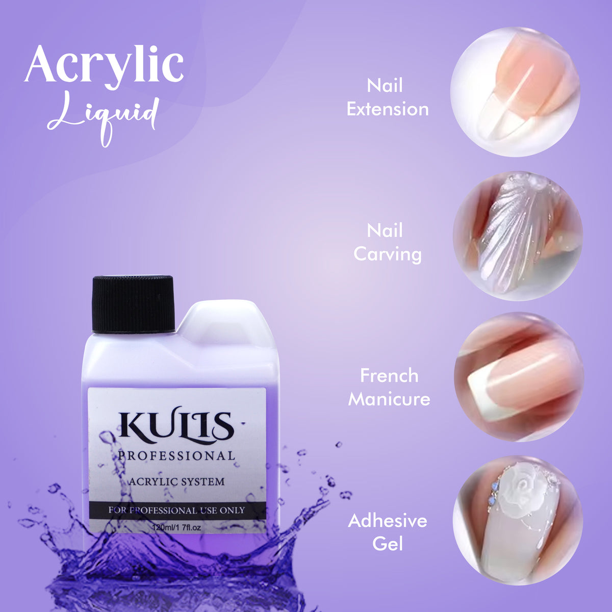 Kulis Acrylic Monomer Liquid Purple 120ml for Nail Building Acrylic Powder