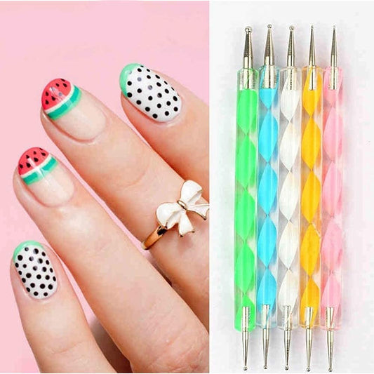 Dual Head Multicolor 5pcs Nail Art Dotting Tool Pen for Nail Decoration Stamping (Set of 5Pc)